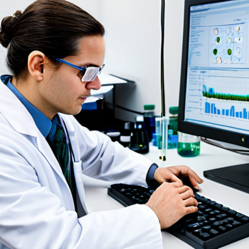 A focused professional environmental scientist, wearing a modest lab coat and safety glasses, meticulously examining data on a large monitor in a state-of-the-art water quality laboratory. Advanced scientific instruments like a mass spectrometer and liquid chromatograph are visible in the background, hinting at cutting-edge research. The lab is brightly lit, clean, and organized, showcasing precision and technological innovation. The scientist is fully clothed, appropriate attire, safe for work, professional, perfect anatomy, correct proportions, natural pose, well-formed hands, proper finger count, natural body proportions, high-resolution, sharp focus, professional photography, appropriate content.