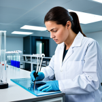 **Prompt:** A professional female environmental engineer in appropriate attire, fully clothed, inspecting a water sample in a modern laboratory with various instruments. Safe for work, perfect anatomy, natural proportions, professional photo, high quality, modest attire.