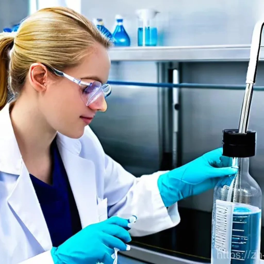 수질환경기사 실기시험 채점 기준 - **Prompt: Meticulous Water Quality Titration**
"A highly focused female environmental engineerin...