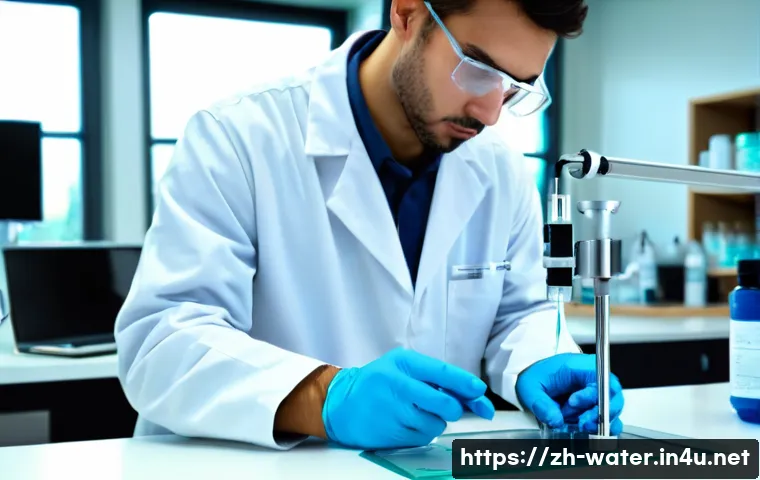 수질환경 측정기기 사용법 - A professional laboratory technician carefully calibrating a water quality measurement instrument us...