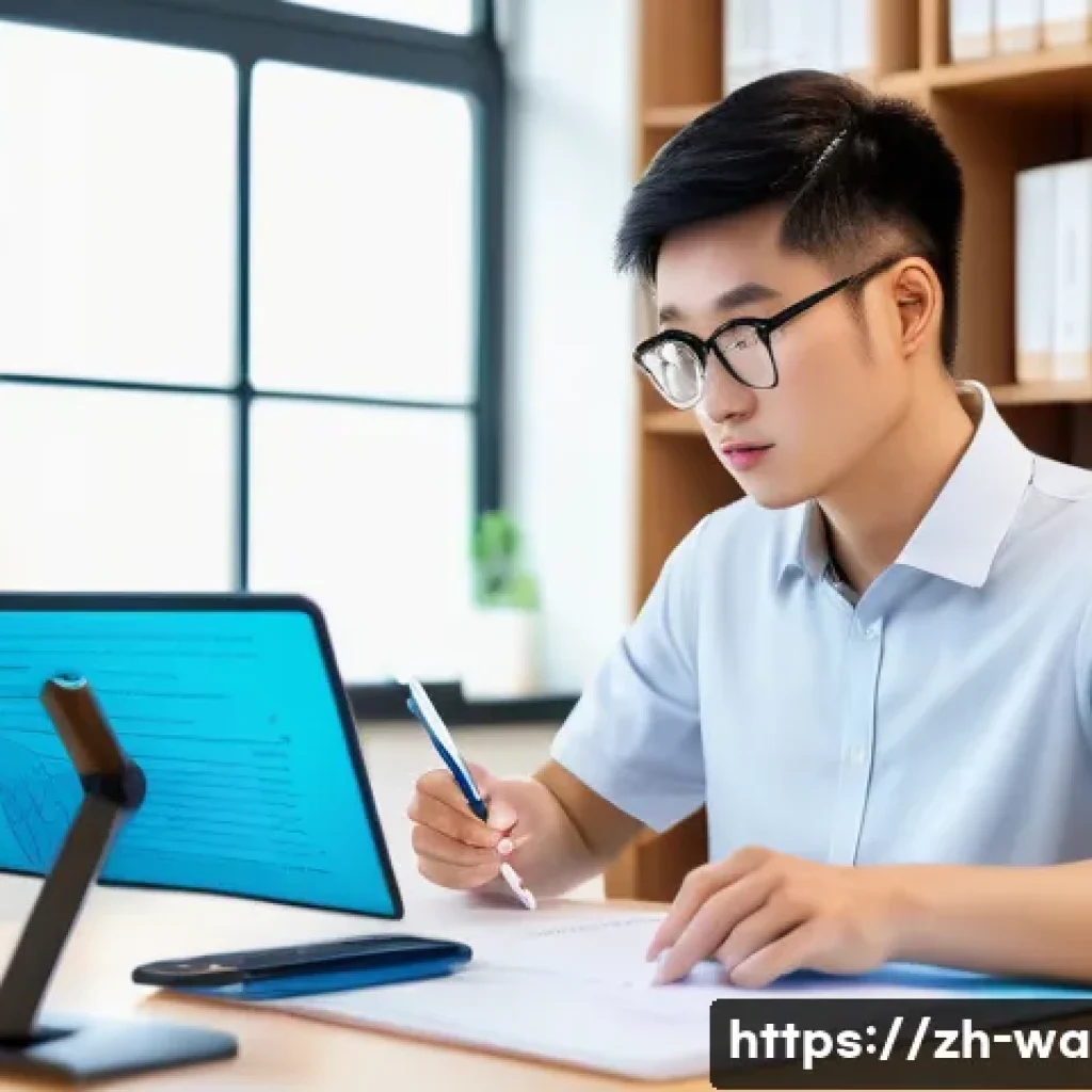 수질환경 기술사 준비 사례 - A focused young Chinese professional sitting at a modern desk in a bright, minimalist study room, su...