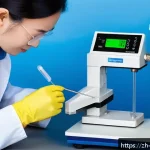 수질환경 실험 장비 사용 실습 - A modern laboratory scene showing a technician carefully calibrating a pH meter with detailed focus ...