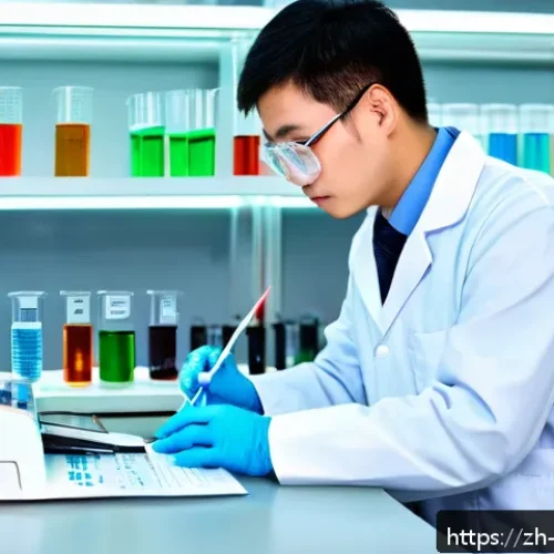 수질환경 시험 공부 플래너 - A detailed laboratory scene showcasing a scientist wearing safety glasses and a lab coat, carefully ...