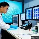 수질환경과 대학원 진학 사례 - A high-tech water quality monitoring laboratory scene, featuring advanced spectrometry and chromatog...